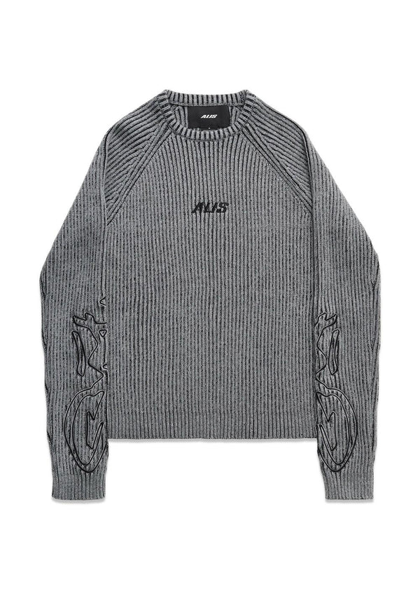 ARIA KNIT SWEAT W/ EMBROIDERY - Grey / Black-Knitwear-ALIS-Butler Loftet