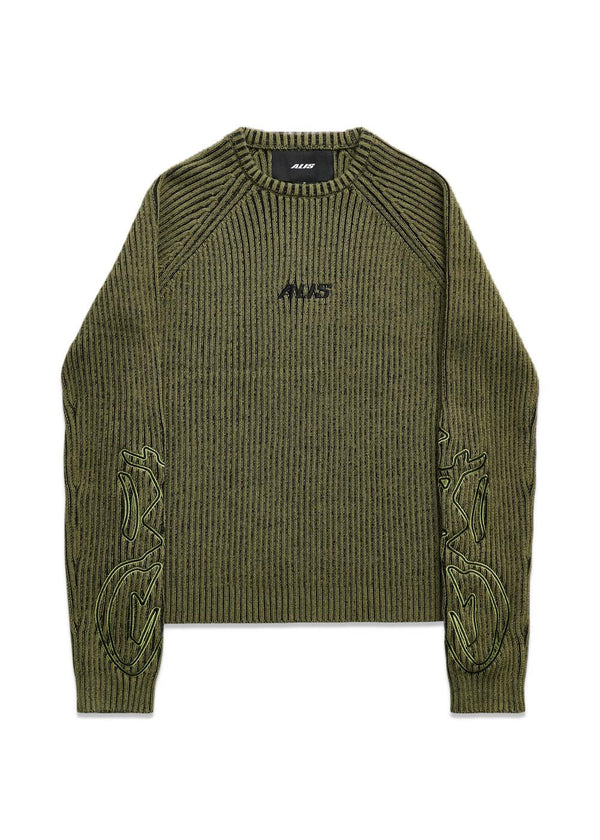 ARIA KNIT SWEAT W/ EMBROIDERY - Olive-Knitwear-ALIS-Butler Loftet