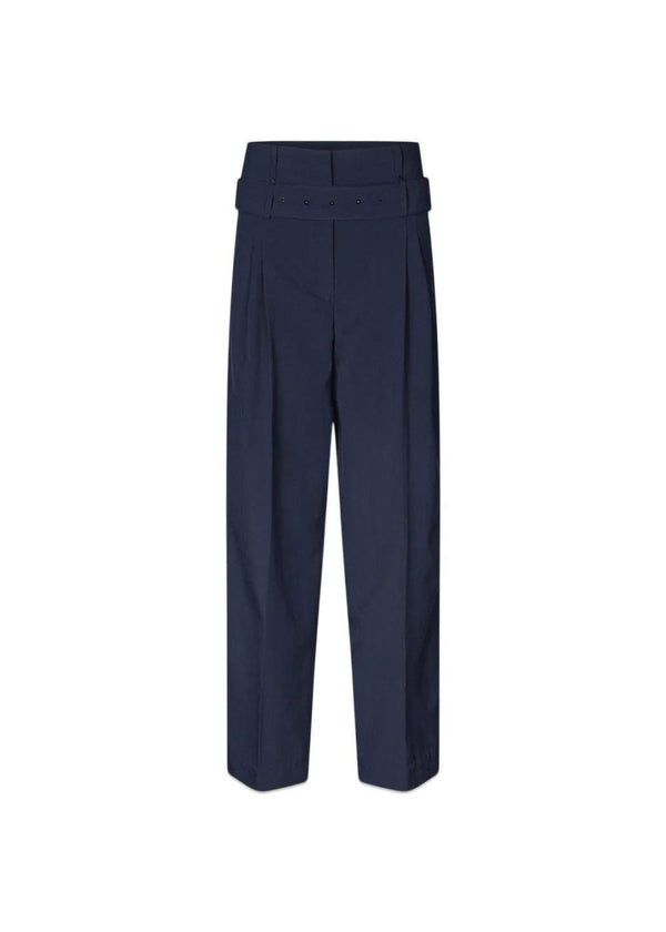 BELTED TAILORED PANTS - Dark Blue-Pants-Stine Goya-Butler Loftet