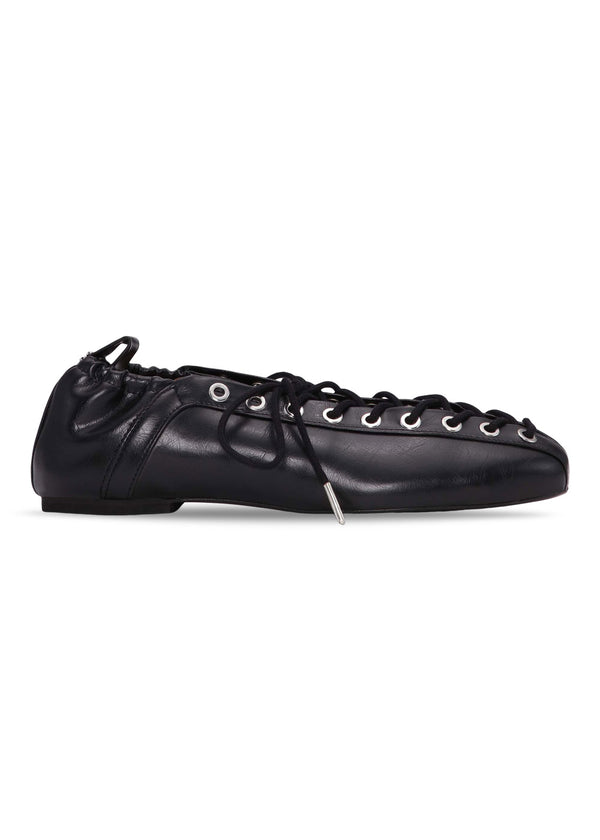 Eyelets Lace Up Ballerina Crinkle Oleatex - Black-Shoes-Ganni-Butler Loftet