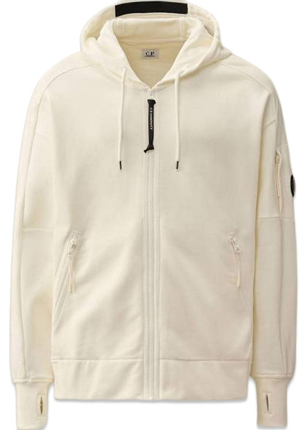 HOODED OPEN DIAGONAL RAISED FLEECE - Hvid-Hoodies-C.P. Company-Butler Loftet