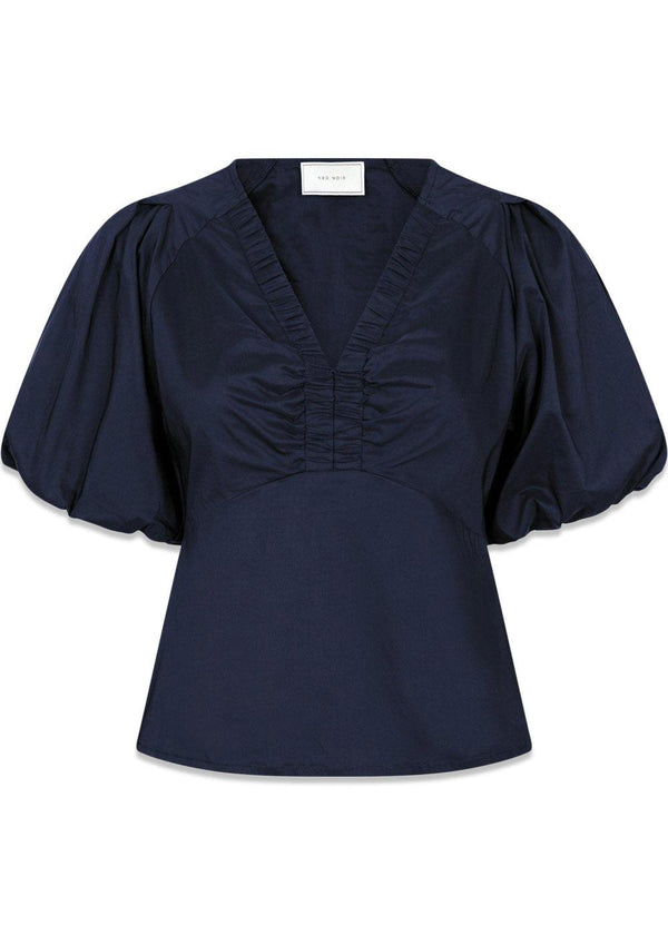 Irina Poplin Blouse - Navy-Blouses-Neo Noir-Butler Loftet