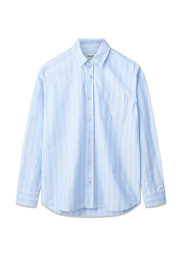 JUNO EMBROIDERED OXFORD SHIRT - Light Blue Stripe-Shirts-Forét-Butler Loftet