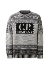 KNITWEAR CREW NECK LOGO LAMBSWOOL - White / Black-Knitwear-C.P. Company-Butler Loftet