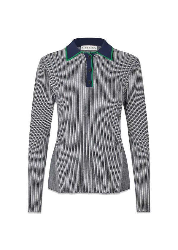 Long sleeve knit polo - Soft Striped Rib-Knitwear-Stine Goya-Butler Loftet