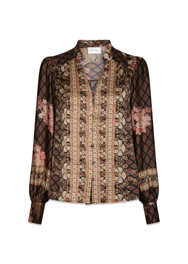 Massima Botanical Border Blouse - Black-Blouses-Neo Noir-Butler Loftet