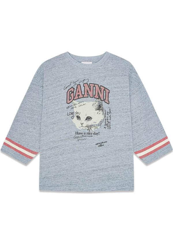 Overdyed Cotton Melange 3/4 Sleeve - Baby Blue-T-shirts-Ganni-Butler Loftet