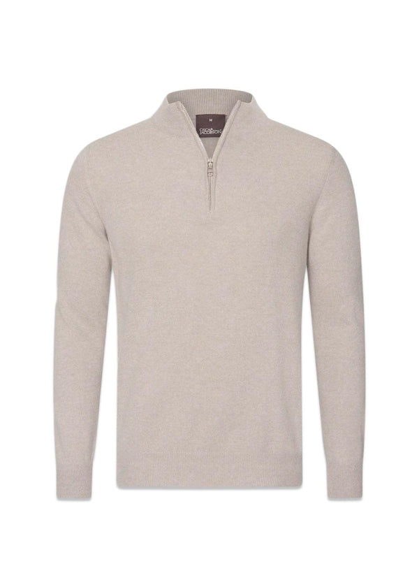 Patton Half Zip - Brick Beige-Knitwear-Oscar Jacobson-Butler Loftet
