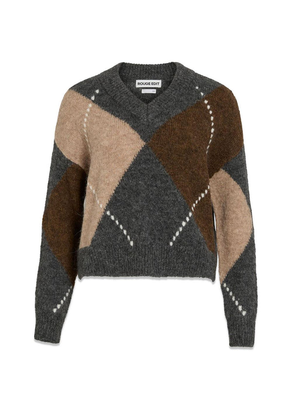 ROUARGYLE LS V-NECK KNIT - Dark Grey/Melan/Chicory Coffee-Knitwear-ROUGE EDIT-Butler Loftet