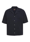 Reg Fit Cuban SS Seersucker Shirt - Navy-Shirts-Oscar Jacobson-Butler Loftet