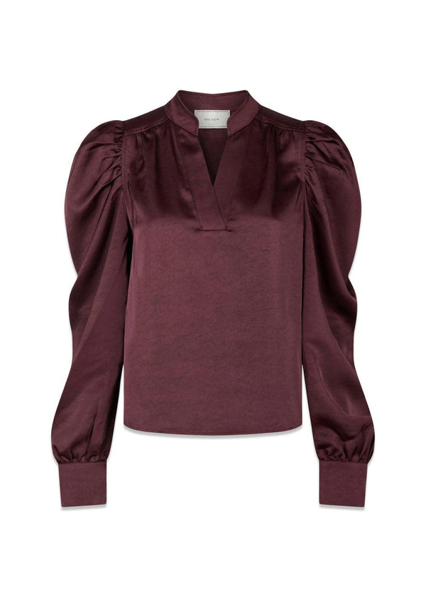Rosslyn Heavy Sateen Blouse - Burgundy-Blouses-Neo Noir-Butler Loftet