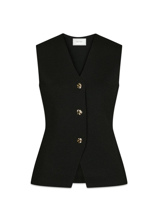 Sway Smooth Knit Waistcoat - Black-Knitwear-Neo Noir-Butler Loftet