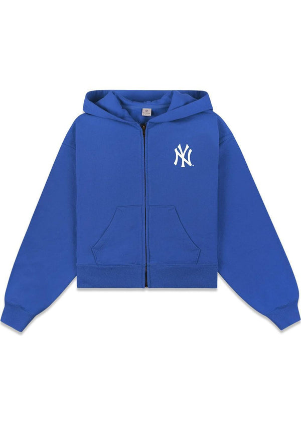 Yankees Serif Cropped Zip Hoodie - Team Blue-Hoodies-Sporty & Rich-Butler Loftet