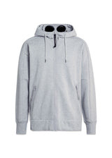 sweatshirts hooded open diagonal raised fleece - Grey Melange-Hoodies-C.P. Company-Butler Loftet