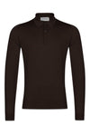 John Smedleys Belper Knitted Polo LS - Dk Cocao. Køb strik her.