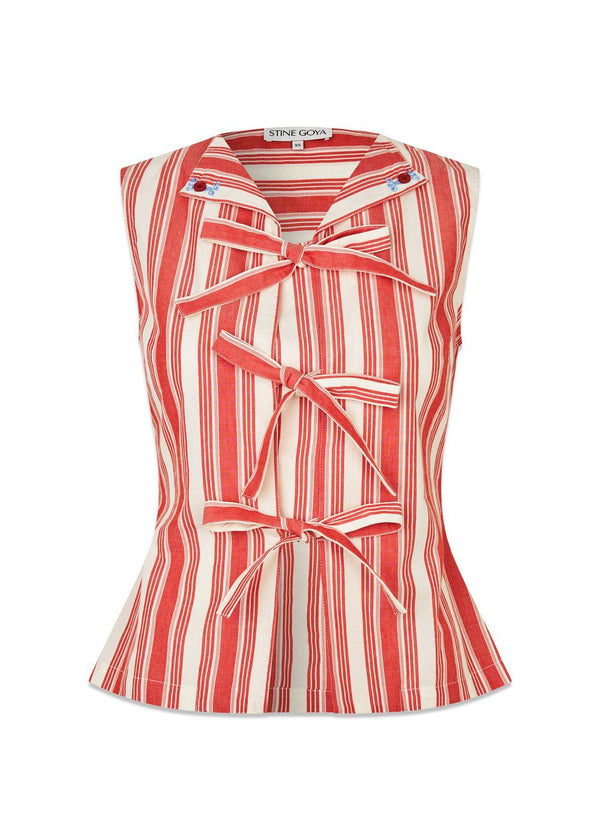 2487 Striped Embroidered Cotton - Scarlet Trot-Top-Stine Goya-Butler Loftet