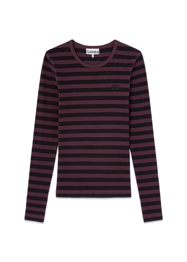 Soft Cotton Stripe Rib Longsleeve - Chocolate Plum