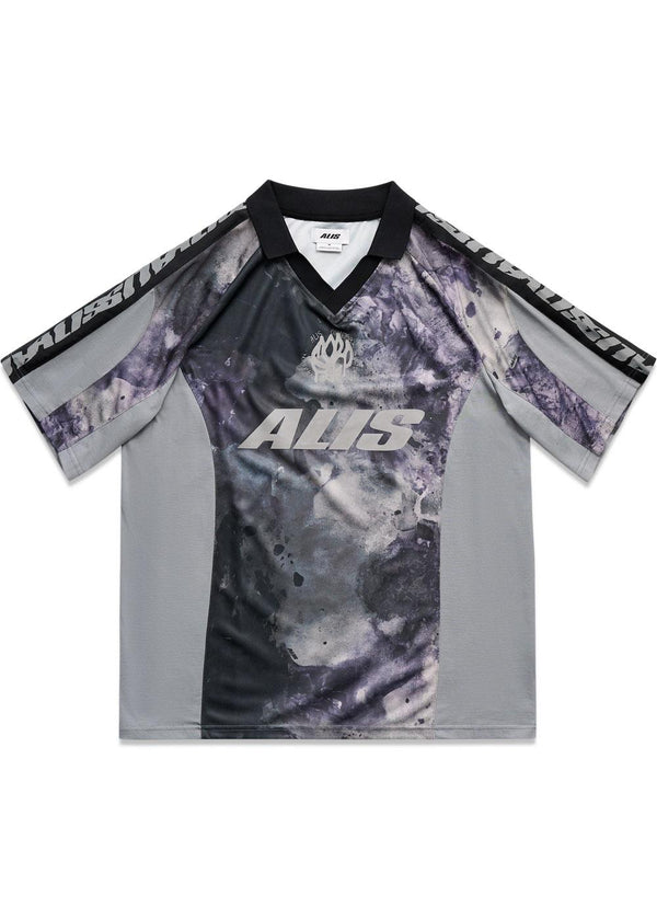 ALAIN POLO W/ GRAPHIC & LOGOBAND - Grey / Painters Purple-T-shirts-ALIS-Butler Loftet