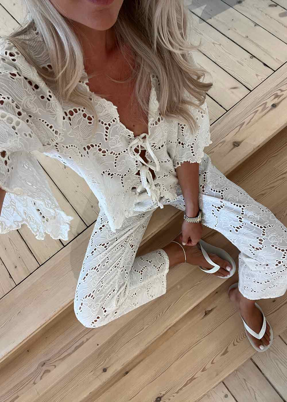 ASTA LEFTOVER BRODERIE ANGLAISE PANTS - White Swan-Pants-Sissel Edelbo-Butler Loftet
