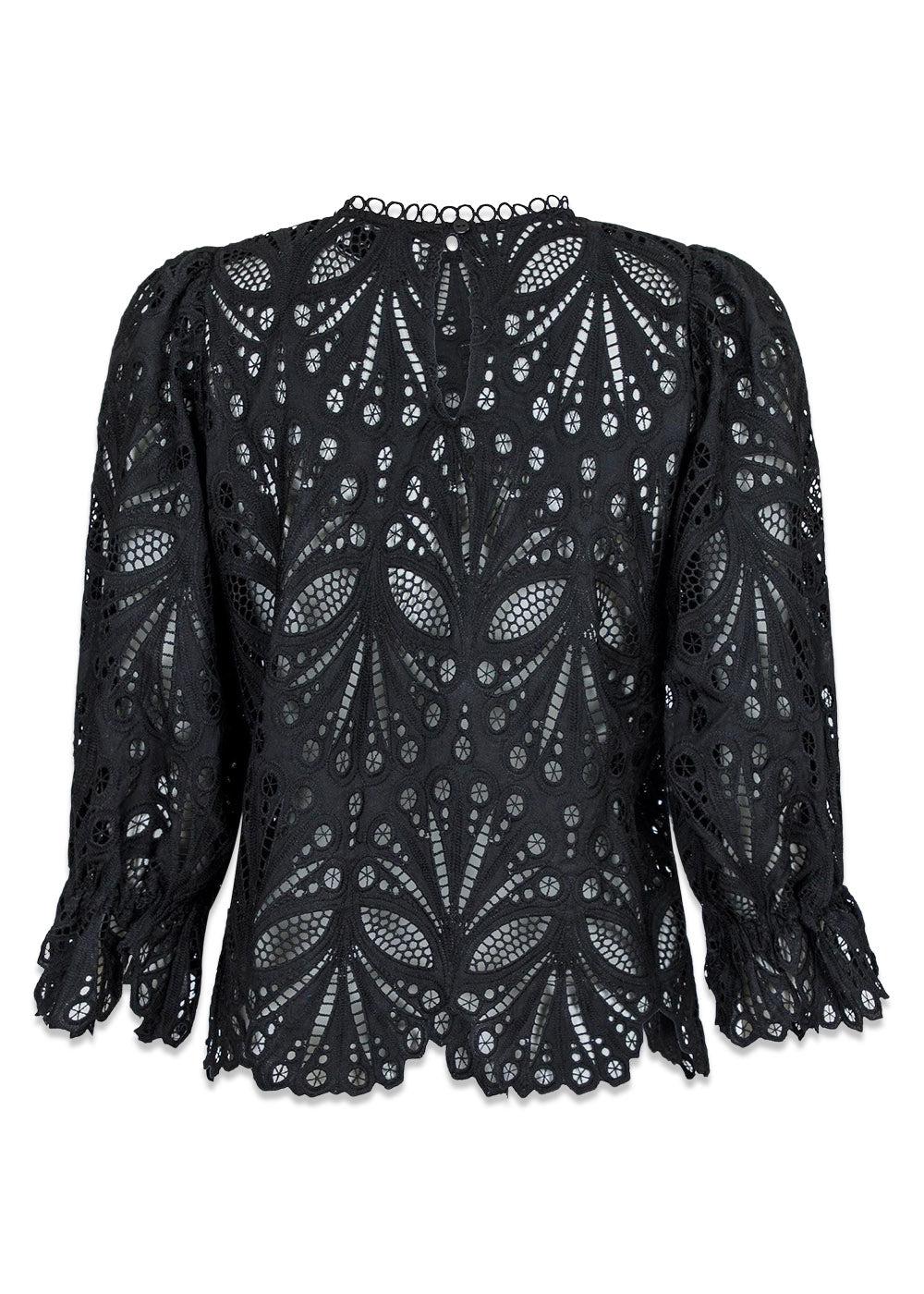 Adela Embroidery Blouse - Black