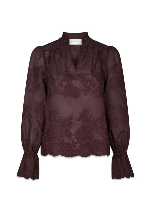 Amara Big Embroidery Blouse - Burgundy-Blouses-Neo Noir-Butler Loftet
