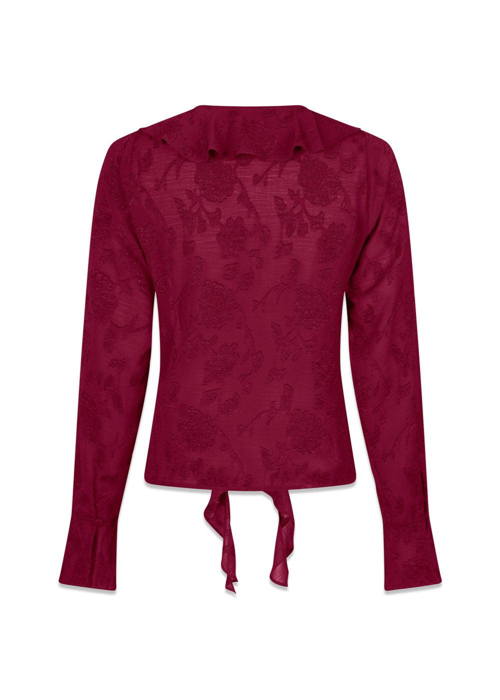 Anika Burnout Blouse - Burgundy