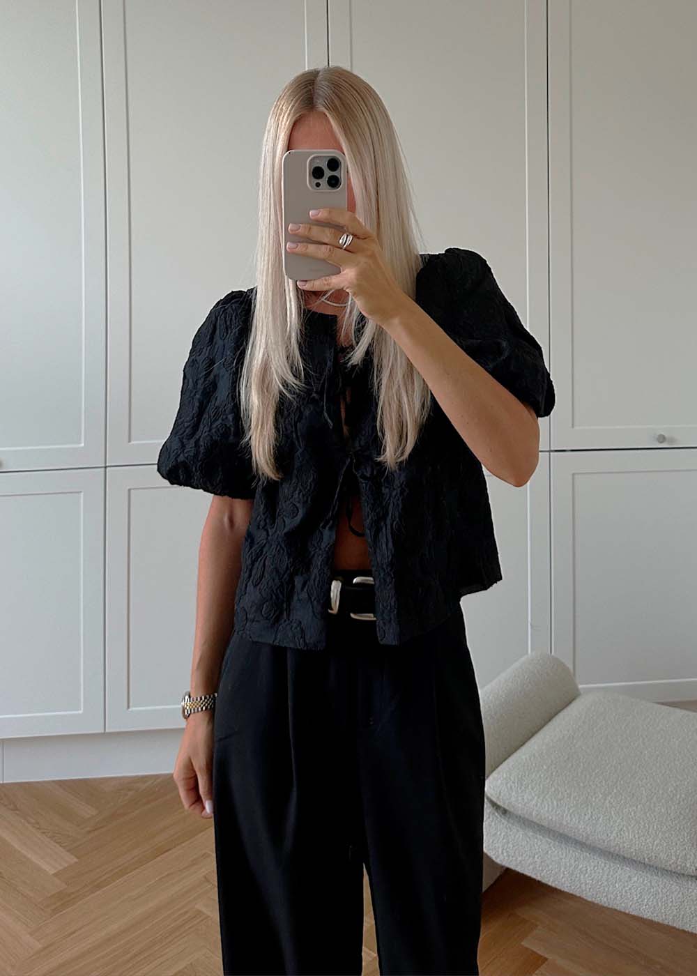 Aska Jacquard Blouse - Black-Blouses-Neo Noir-Butler Loftet