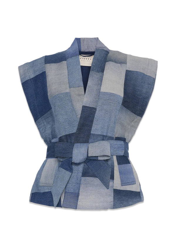 Aspen Leftover Denim Patchwork Vest - Blue