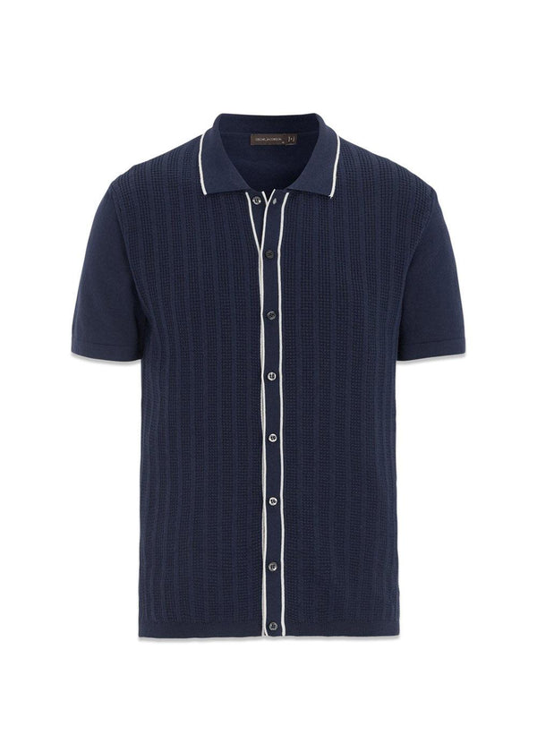 Barker Knitted Shirt - Baltic Blue-Knitwear-Oscar Jacobson-Butler Loftet