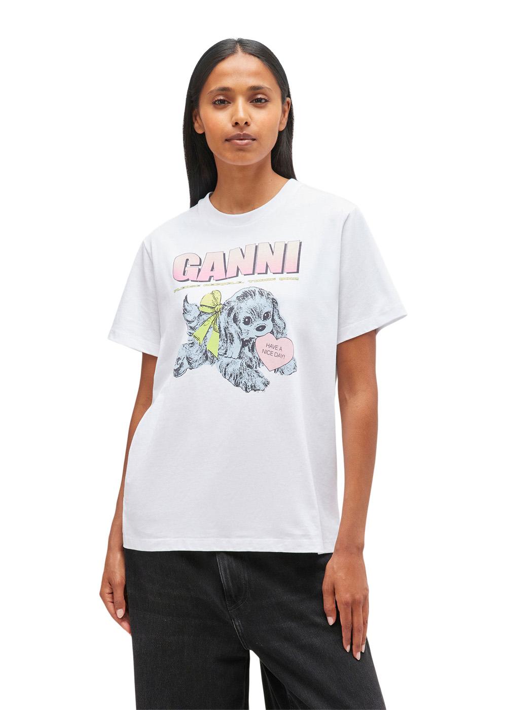 Basic Cotton Jersey Neon Puppy T-shirt - Bright White-T-shirts-Ganni-Butler Loftet