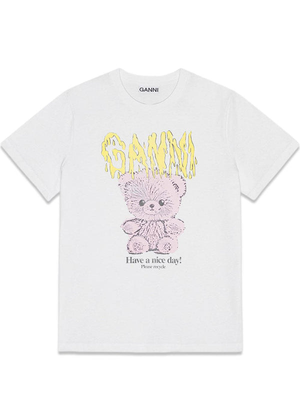 Basic Cotton Jersey Teddy Relaxed T-shirt - Bright White-T-shirts-Ganni-Butler Loftet