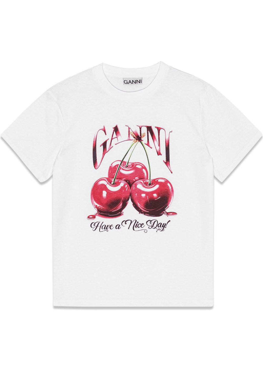 Basic Jersey Cherry Relaxed T-shirt - Bright White-T-shirts-Ganni-Butler Loftet