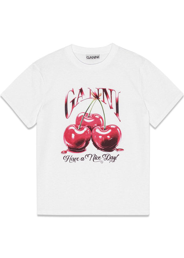 Basic Jersey Cherry Relaxed T-shirt - Bright White-T-shirts-Ganni-Butler Loftet
