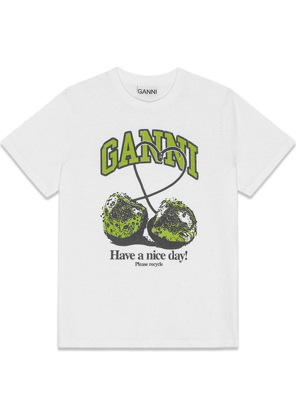 Basic Jersey Cherry Relaxed T-shirt - Bright White-T-shirts-Ganni-Butler Loftet