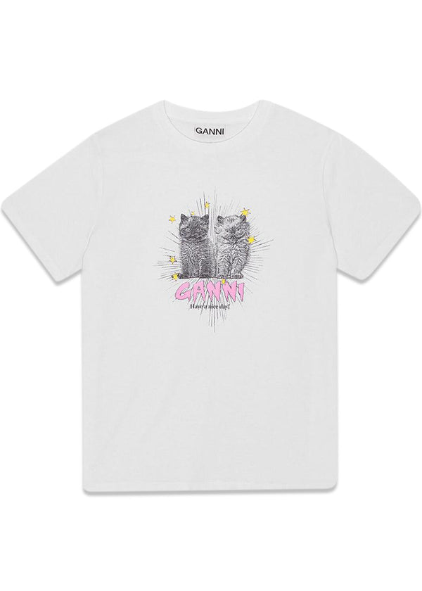 Basic Jersey Kittens Relaxed T-shirt - Bright White-T-shirts-Ganni-Butler Loftet