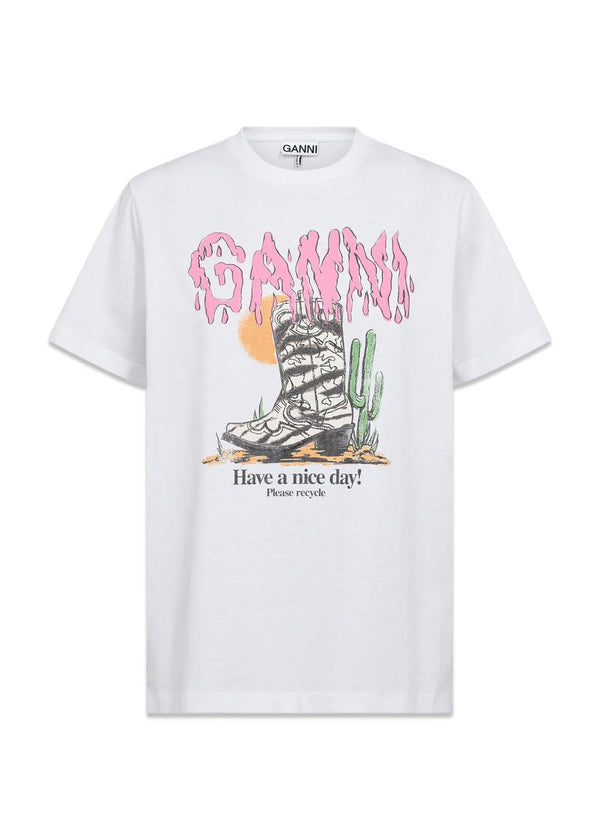 Basic cotton Western zebra boot tee - Bright White-T-shirts-Ganni-Butler Loftet