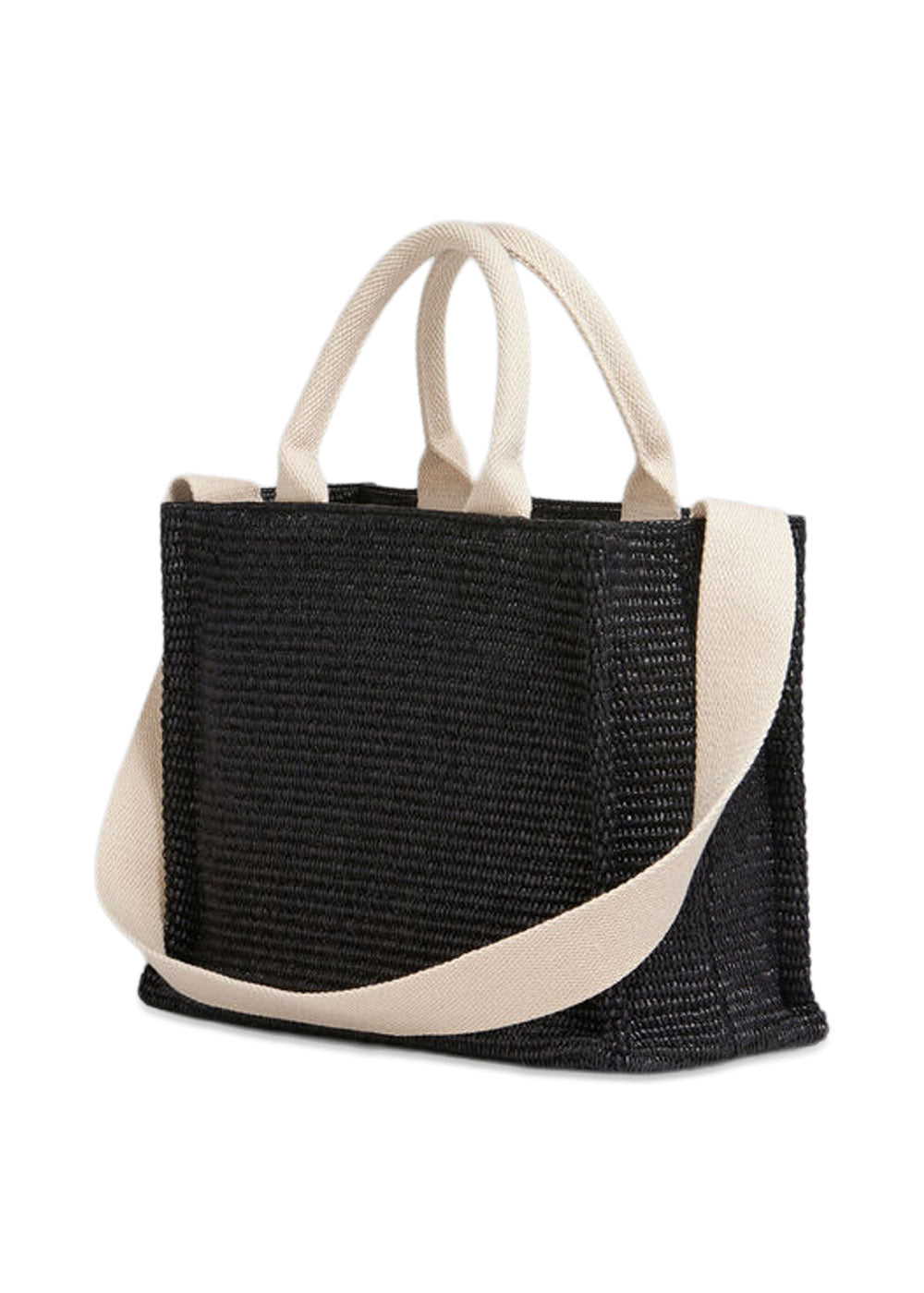 Black raffia-effect Small Tote Bag - Black/Natural