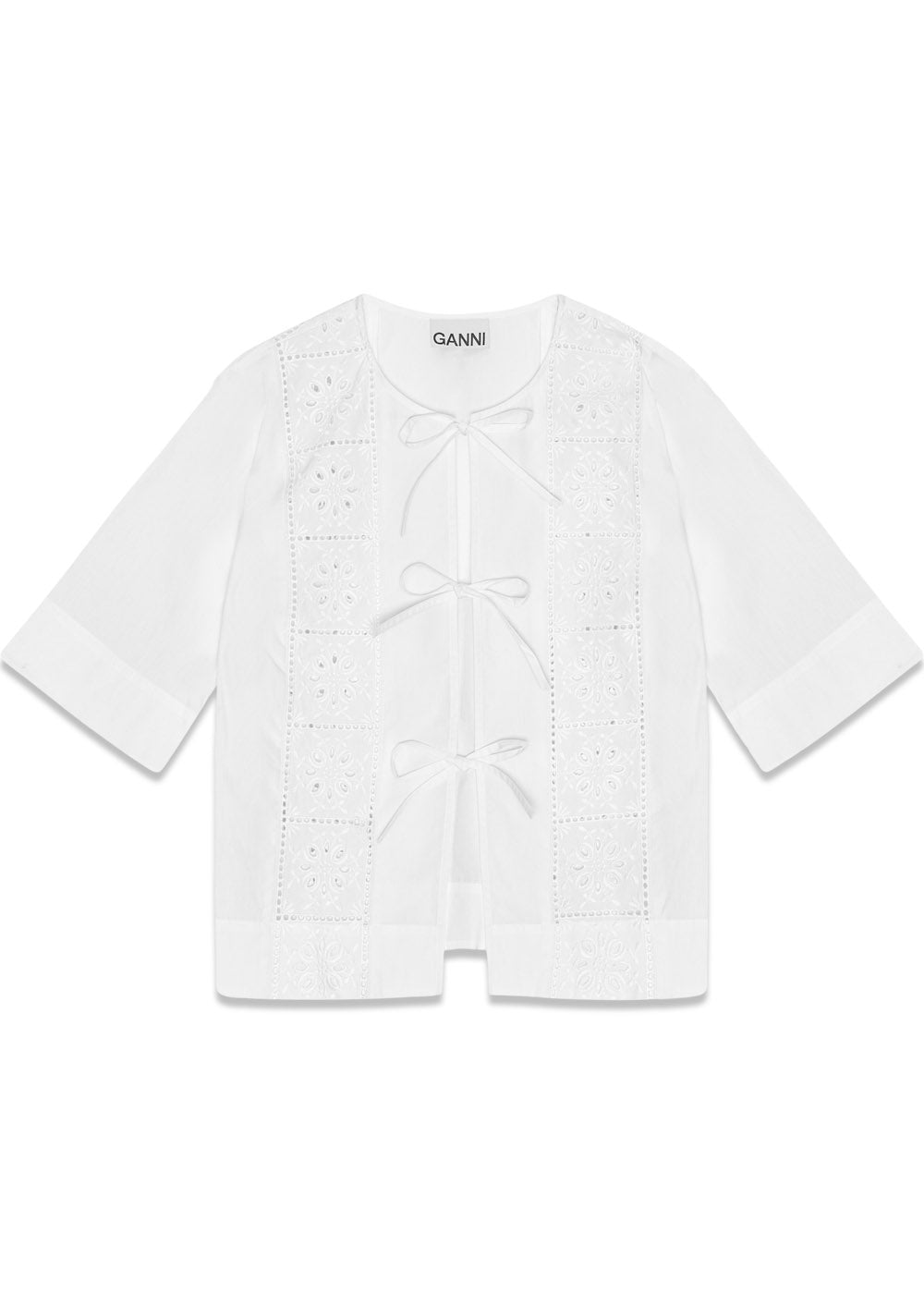 Broderie Anglaise Tie Blouse - Bright White