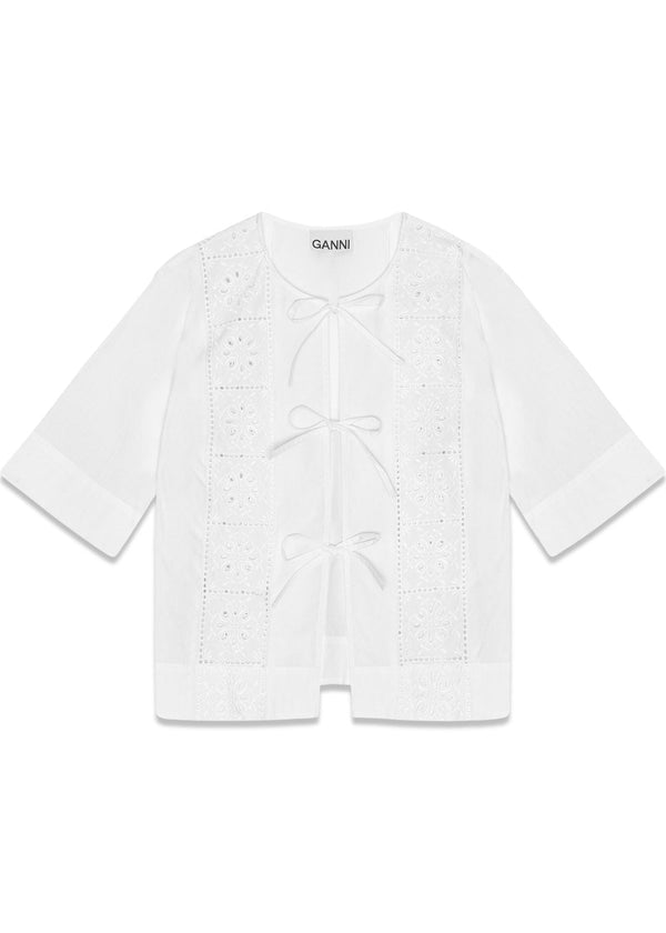 Broderie Anglaise Tie Blouse - Bright White