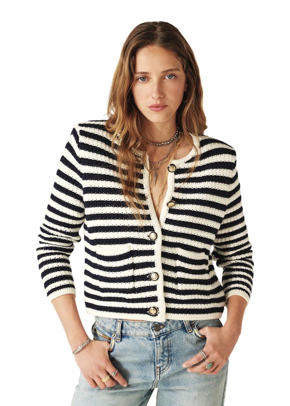 CARDIGAN GASPARD - Navy/White