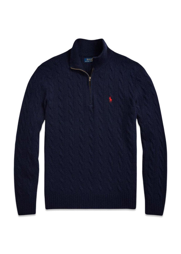 Cable Half Zip Pullover - Blue