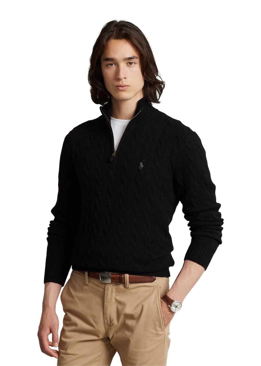 Cable Knit Cashmere Wool Sweater - Black