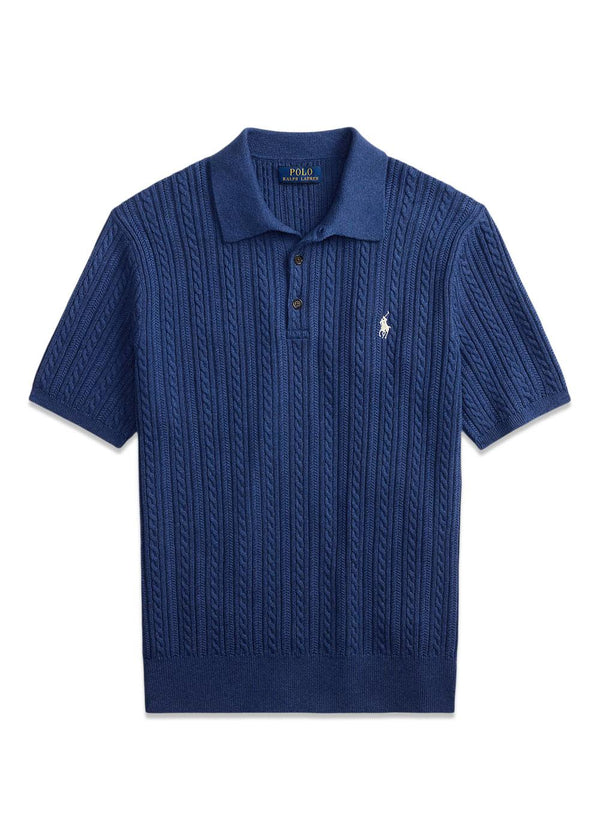 Cable Knit Cotton Polo Sweater - Navy-Knitwear-Ralph Lauren-Butler Loftet
