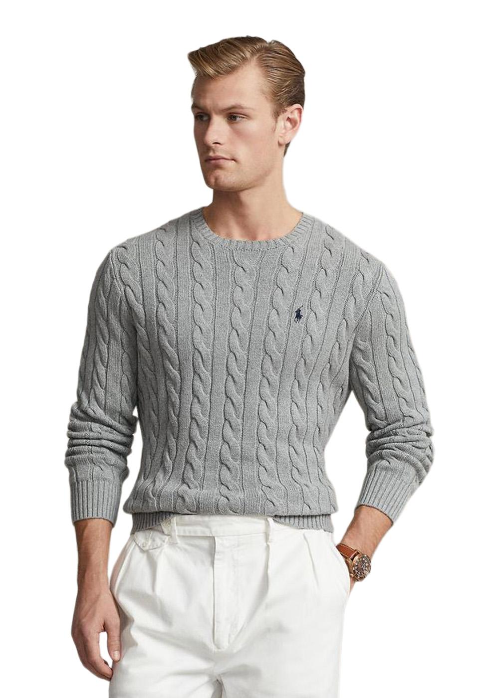 Cable Knit Cotton Sweat - Grey-Knitwear-Ralph Lauren-Butler Loftet