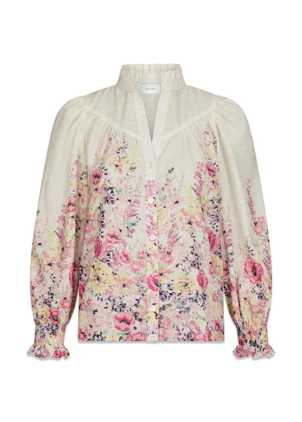 Calloma Flower Print Blouse - Ivory-Blouses-Neo Noir-Butler Loftet