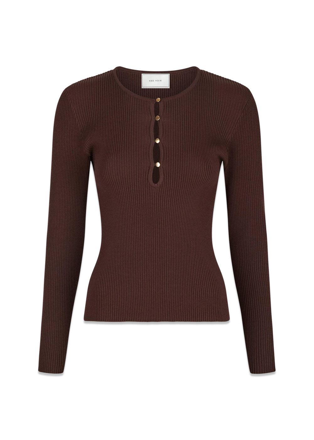 Carlton Knit Blouse - Brown-Knitwear-Neo Noir-Butler Loftet
