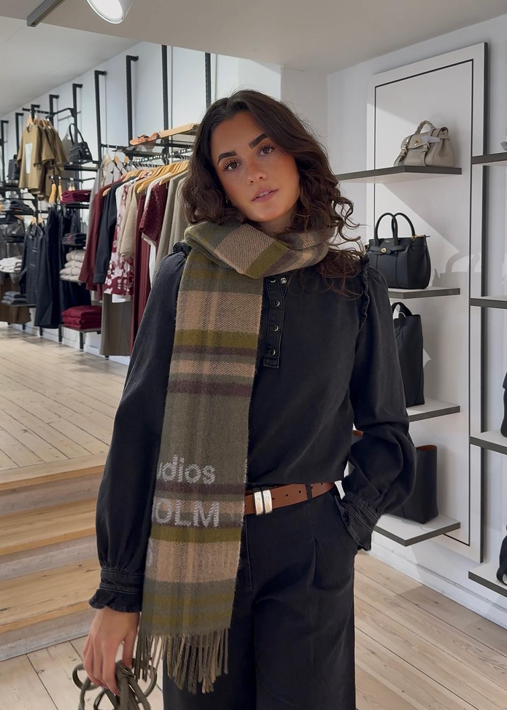 Check Logo Scarf - Olive Green/Grey-Scarf-Acne Studios-Butler Loftet