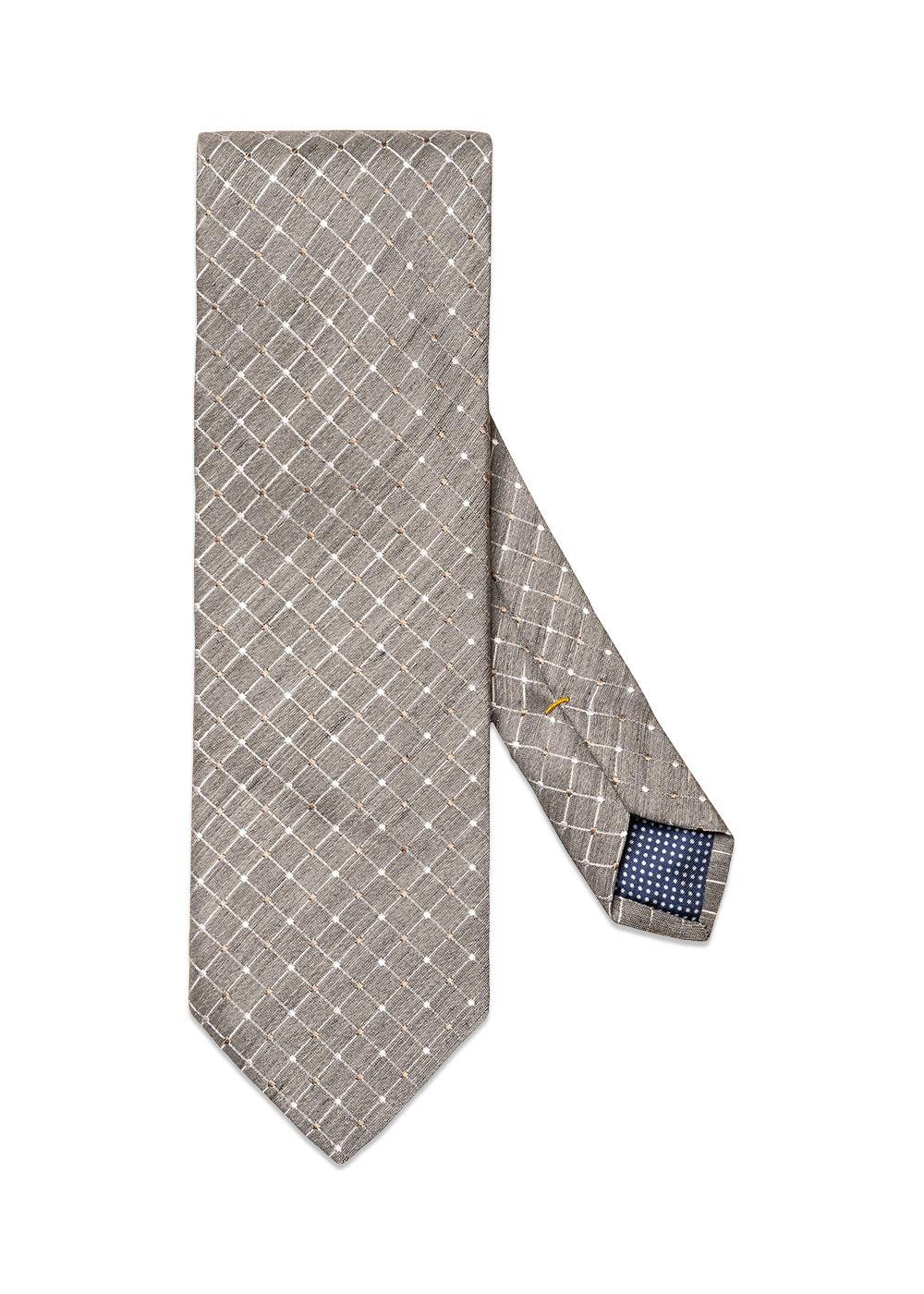 Checked Silk Linen Tie - Light Grey