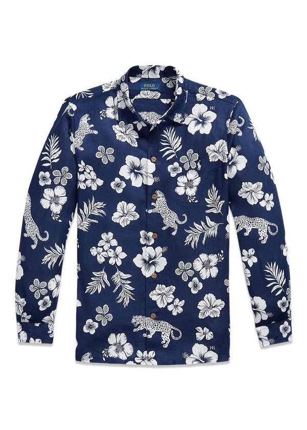 Classic Fit Tropical Linen Camp Shirt - Blue-Shirts-Ralph Lauren-Butler Loftet