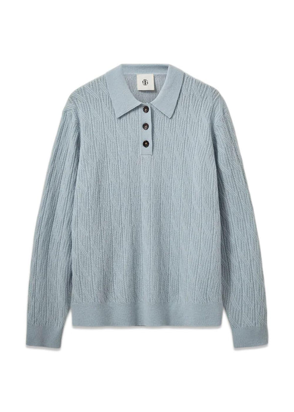 Como Cable Polo - Light Blue-Knitwear-The Garment-Butler Loftet